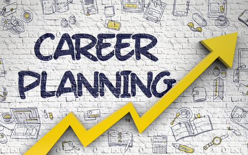 Career Planning text on a white brick wall background with a rising yellow arrow symbolizing growth and success. Career Advisers Trust CV4Students for Standout Resumes