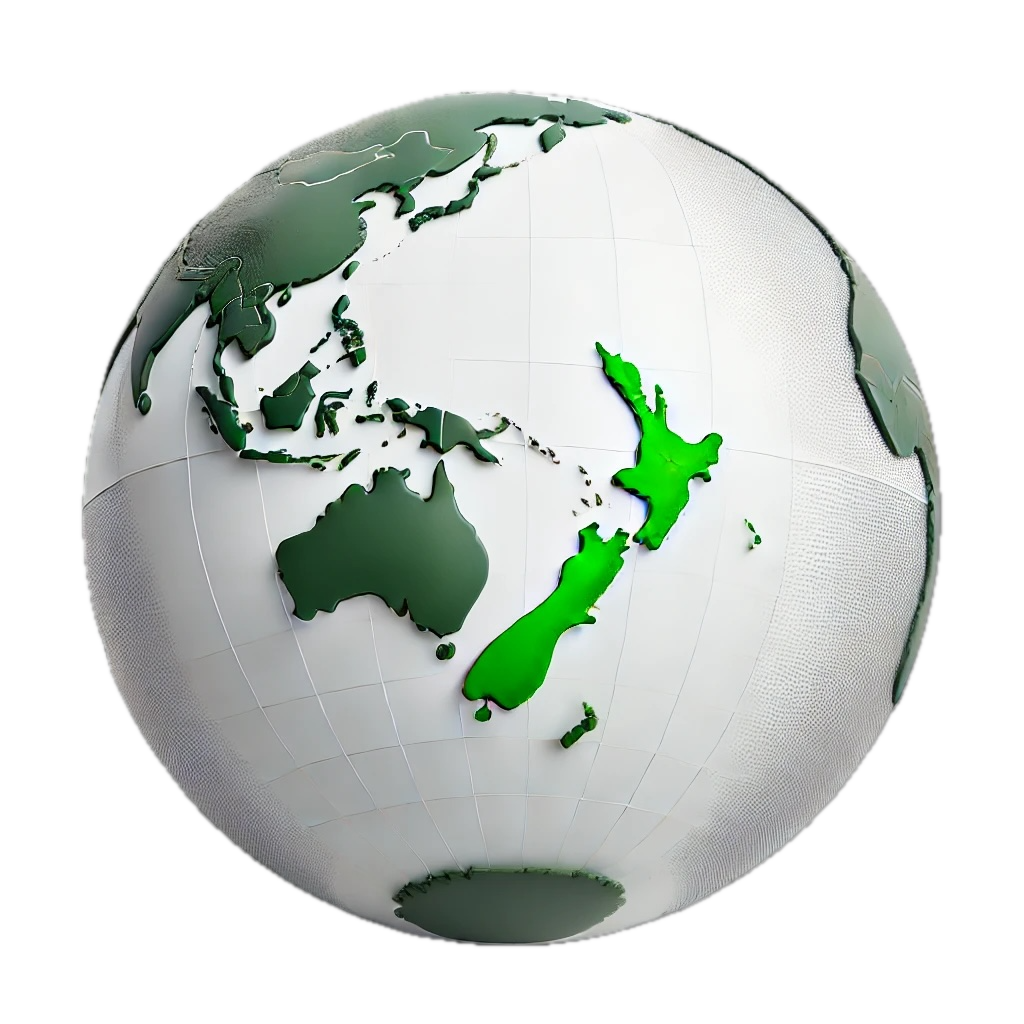 3D globe showcasing New Zealand in green, symbolizing career opportunities and pathways for students, school leavers, immigrants, and graduates | Contact CV4students | cv4immigrants 