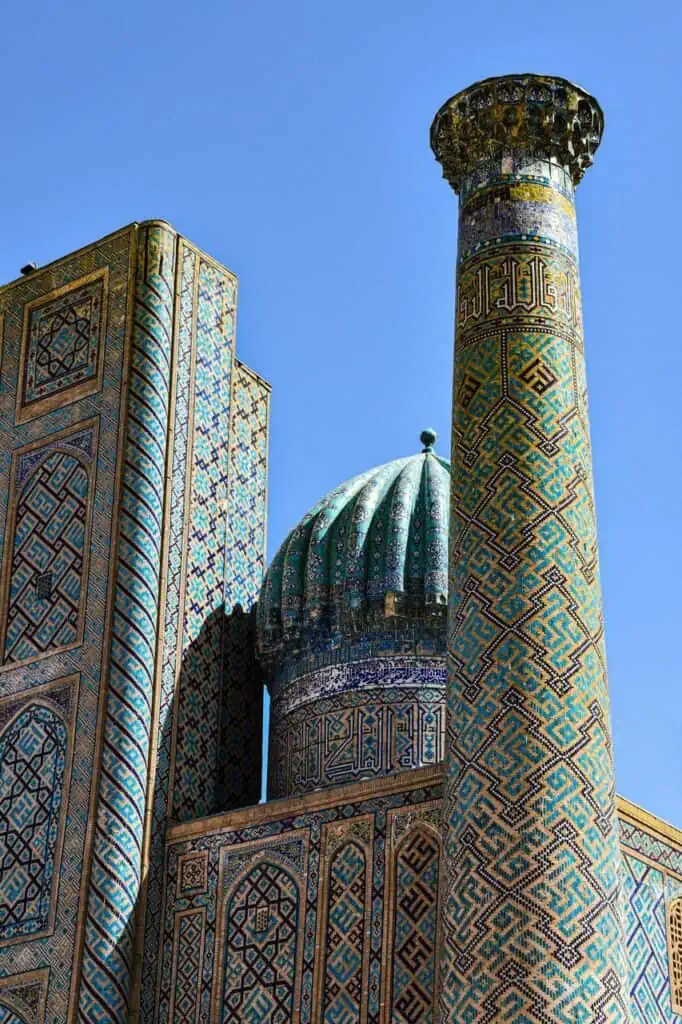 A stunning Islamic architectural structure in Uzbekistan, showcasing intricate tilework and historical significance.