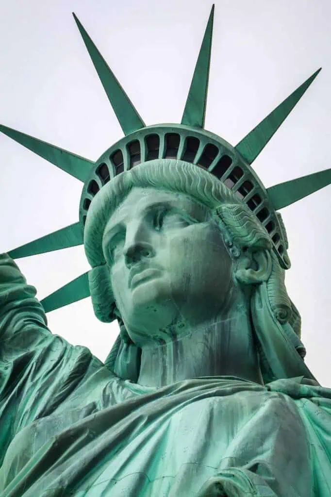 Close-up of the Statue of Liberty, symbolizing freedom, opportunity, and career growth for immigrants and students in the USA.