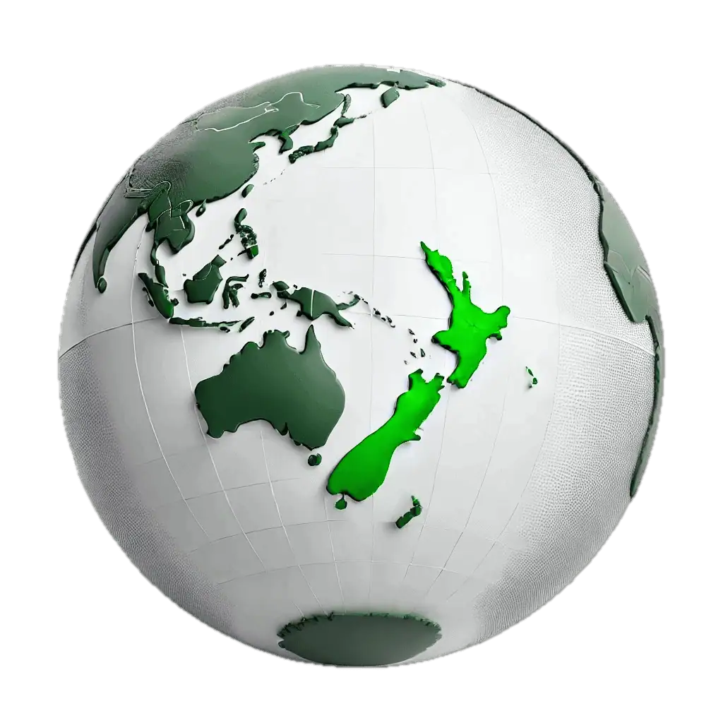 3D globe showcasing New Zealand in green, symbolizing career opportunities and pathways for students, school leavers, immigrants, and graduates | Contact CV4students | cv4immigrants