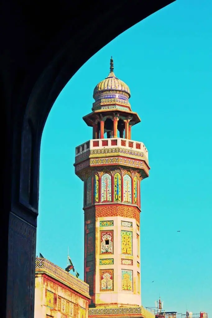 A beautifully decorated minaret in Pakistan, representing the country’s rich cultural and architectural heritage.