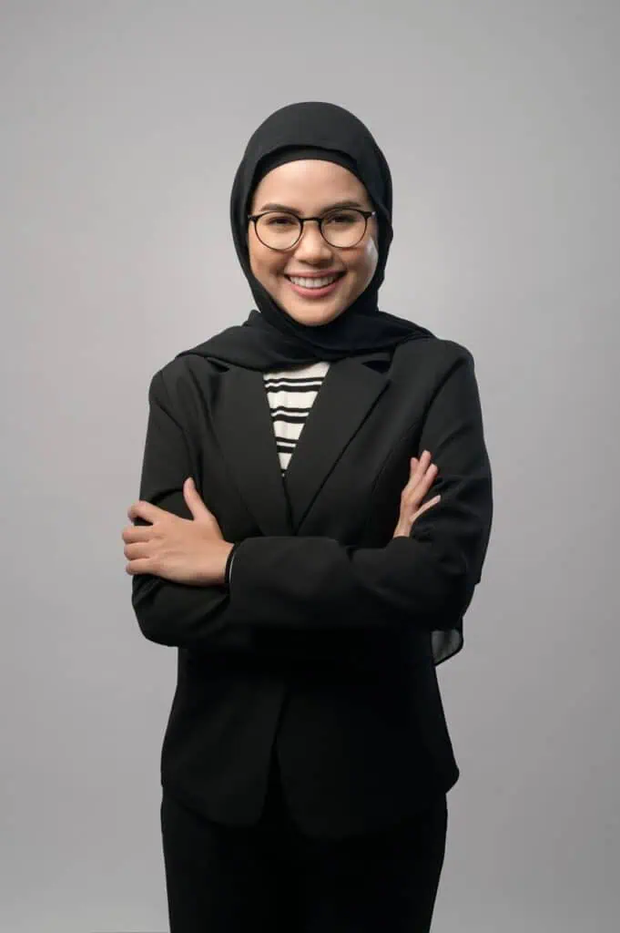 Tax consultant standing confidently in professional business attire