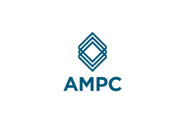 AMPC logo with geometric blue diamond icon and bold capitalized text