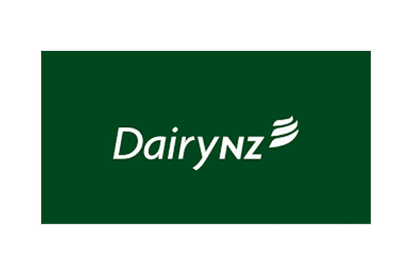 DairyNZ logo in white text on dark green background with stylized leaf graphic