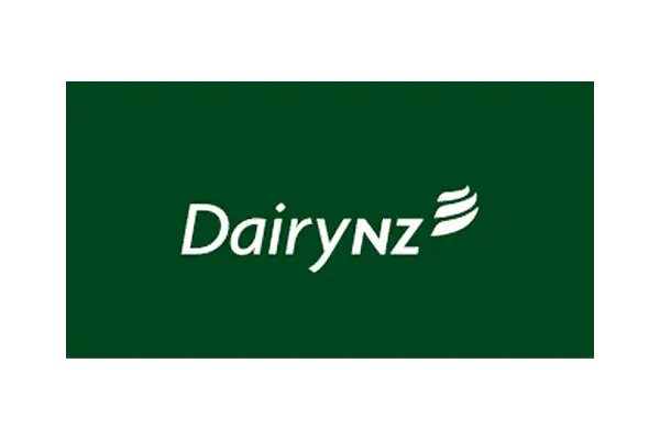 DairyNZ logo in white text on dark green background with stylized leaf graphic