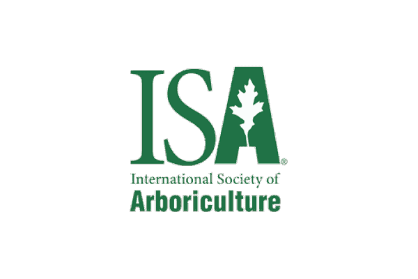 ISA logo with white oak leaf inside green letter A for arboriculture